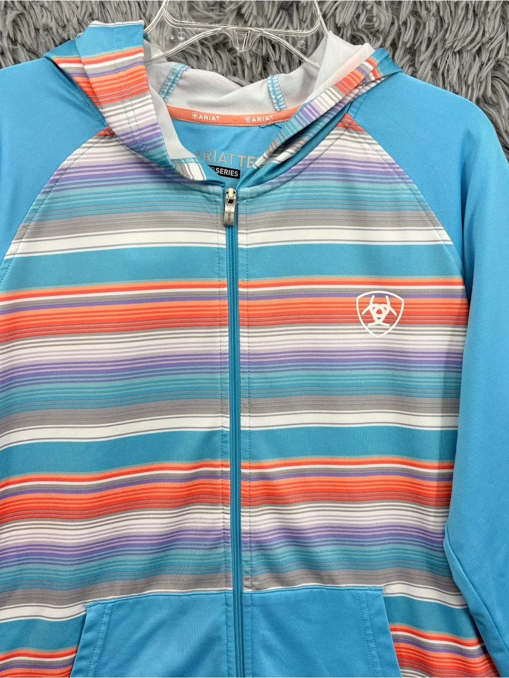 Ariat Tek Cold Series Hoodie Jacket Womens Large Full Zip Blue Striped Hood